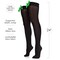 Bow Accent Thigh Highs - Black Over the Knee High Stockings with Green Satin Ribbon Bow Accent for Women and Girls
